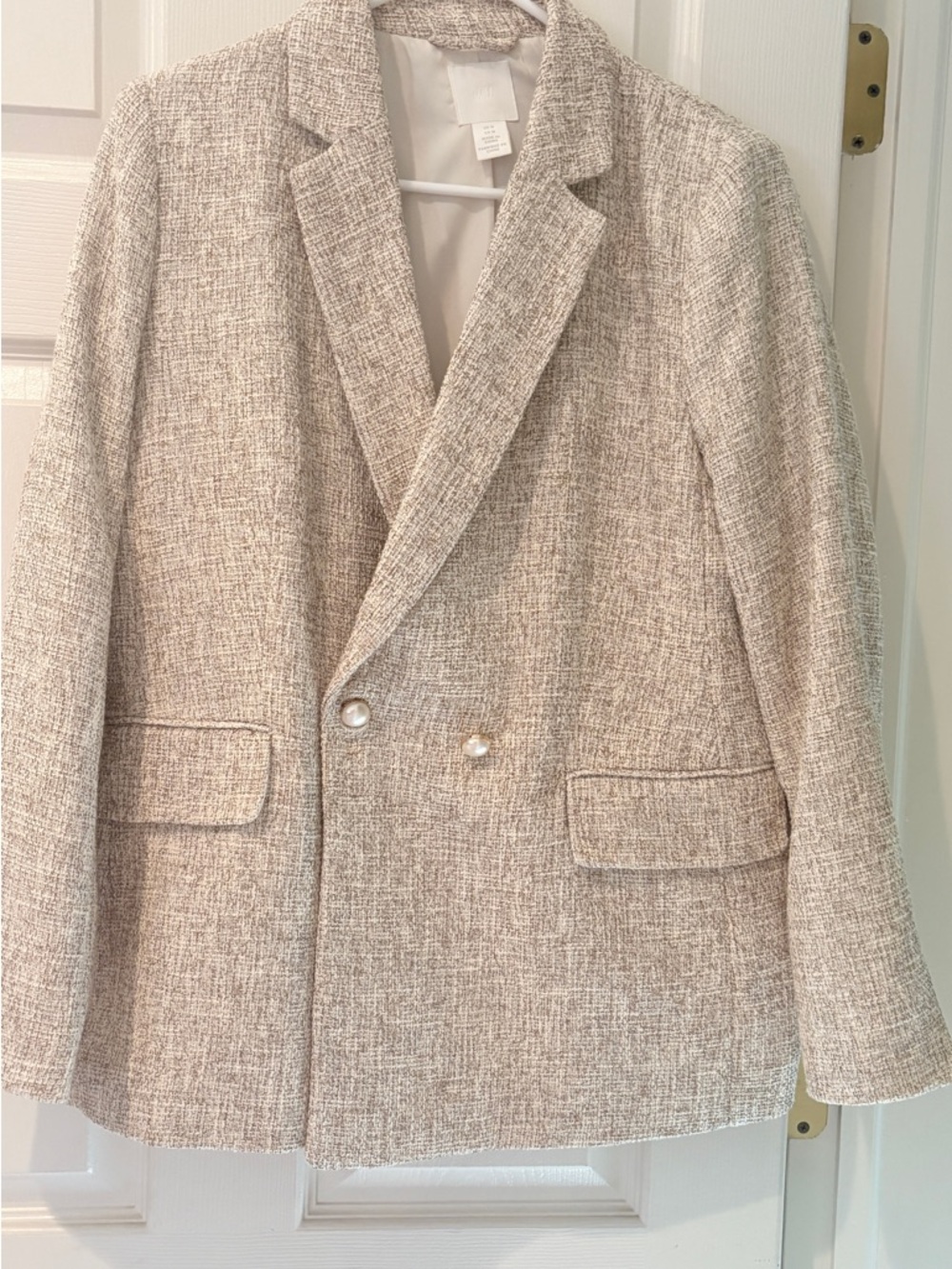 H&M Cream Tweed Blazer with Pearl Buttons